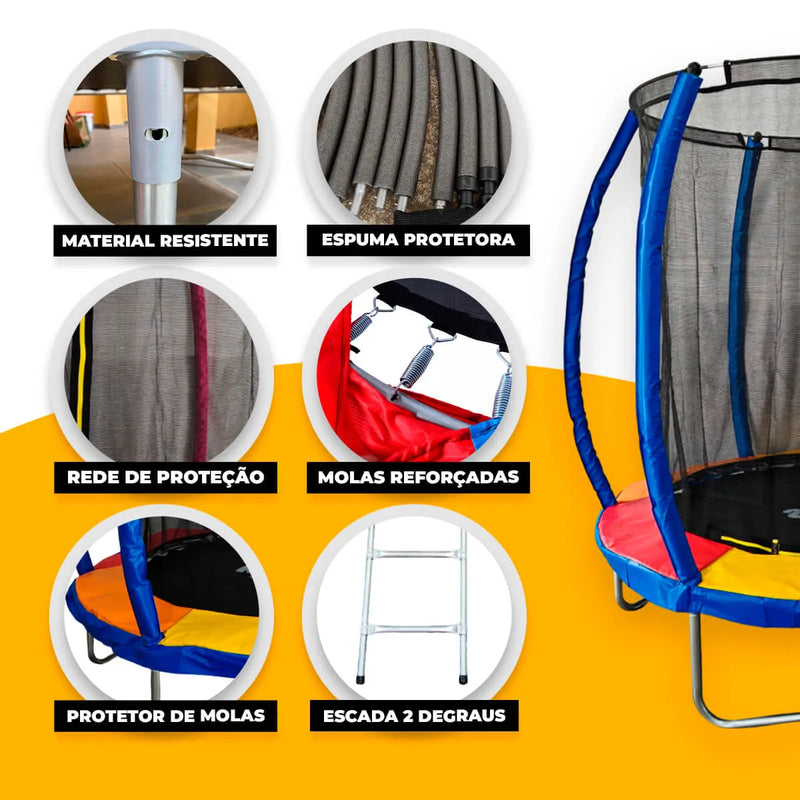 Cama Elástica Pula Pula 1,83m C/ Escada E Rede De Proteção