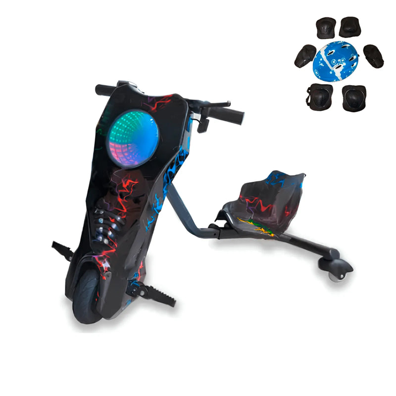 Triciclo Elétrico Drift 3 Velocidades Led 250W Raio colorido